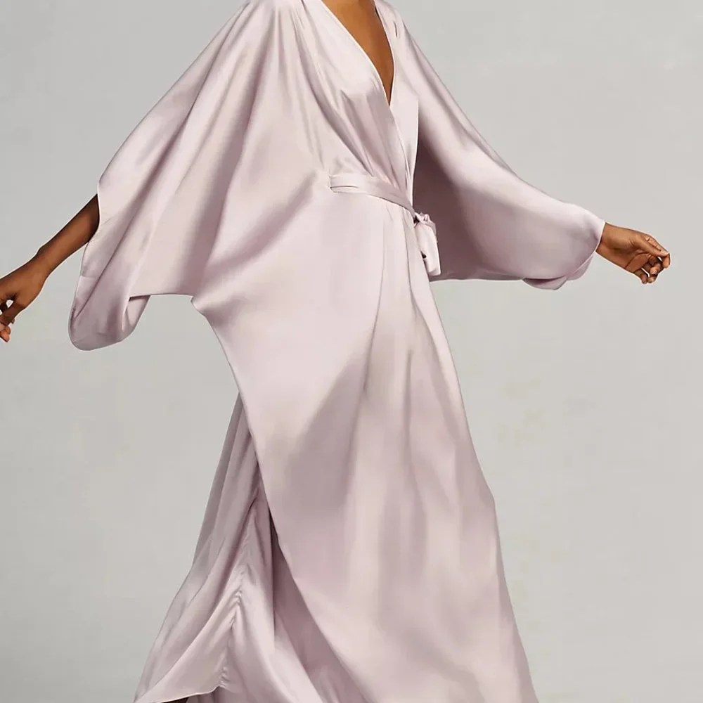 NWT Anthropologie Satin Tie Front Maxi Kaftan - Picture 4 of 8